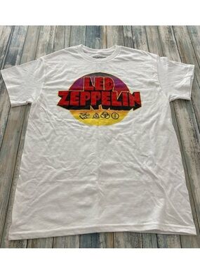 Led Zeppelin T-Shirt Men’s MEDIUM Sunset Circle Graphic Band Logo Rock White
